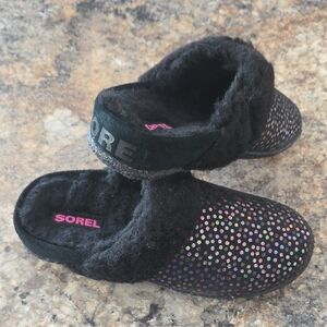Sorel Size 5 Women's NEW Black Slippers with Sparkly Colorful Dots